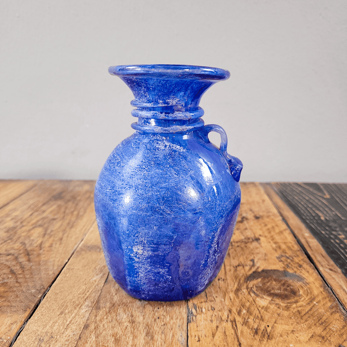 Blaue Glasvase, handgearbeitet-Vase-Vintage Kontor-Vintage Kontor