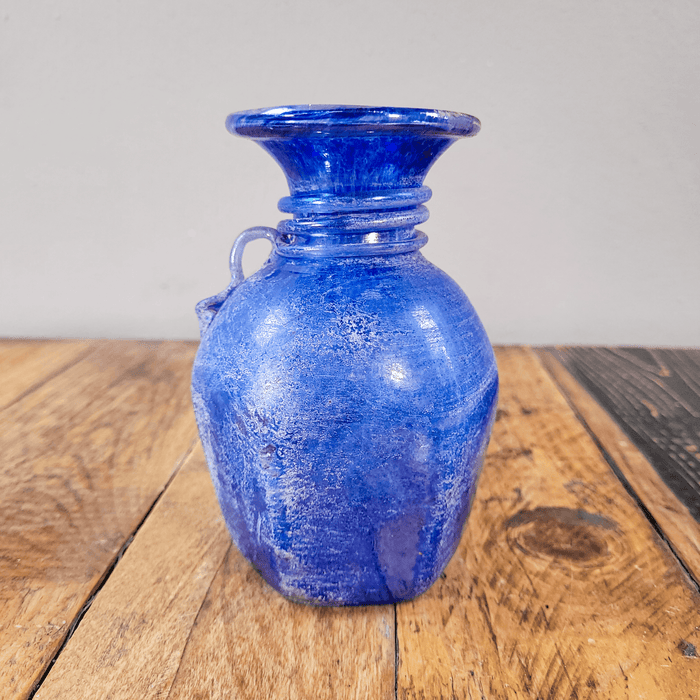 Blaue Glasvase, handgearbeitet-Vase-Vintage Kontor-Vintage Kontor