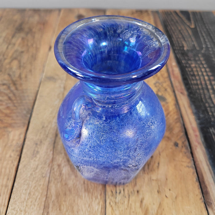 Blaue Glasvase, handgearbeitet-Vase-Vintage Kontor-Vintage Kontor