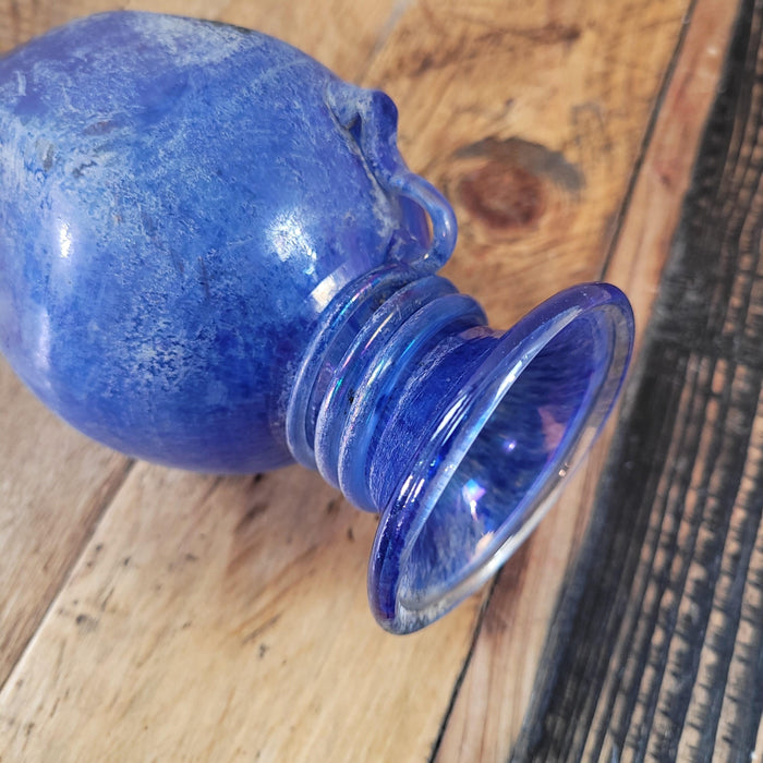 Blaue Glasvase, handgearbeitet-Vase-Vintage Kontor-Vintage Kontor