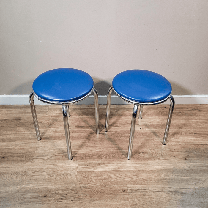 Vintage Hocker, blau mit Chromgestell, 2er-Set-Vintage Kontor-Vintage Kontor